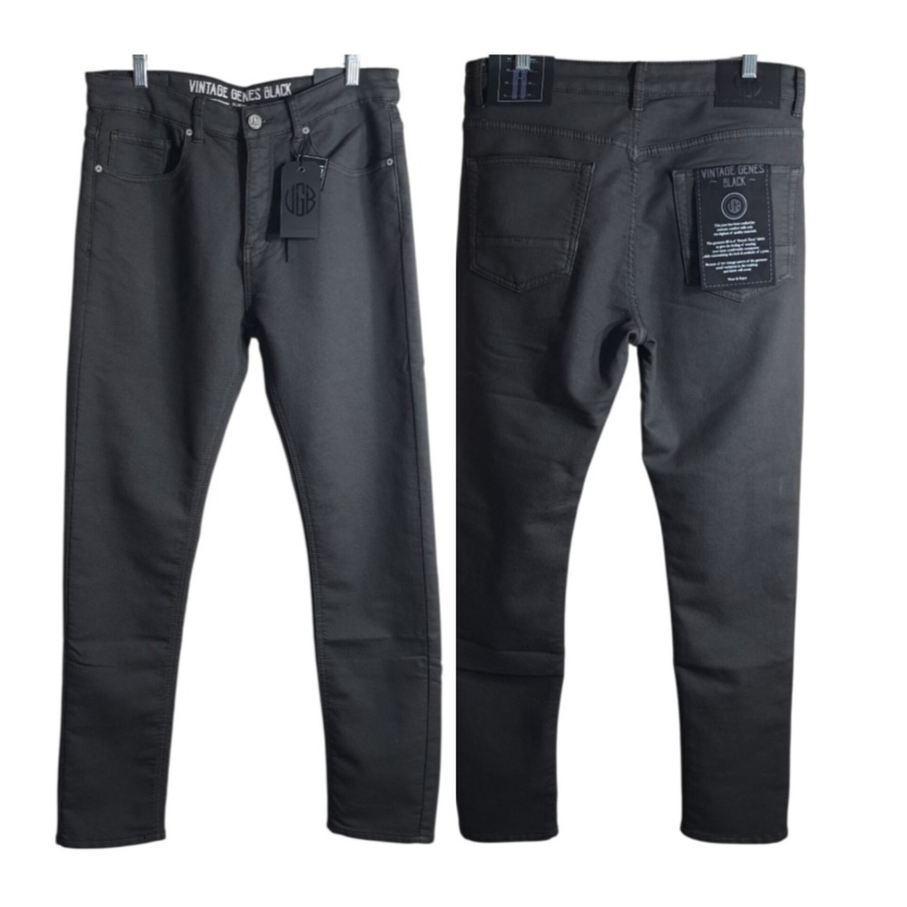 Vintage Genes Black‎ Slim Fit Dark Gray French Terry Denim Jeans Men's 30x32 NWT